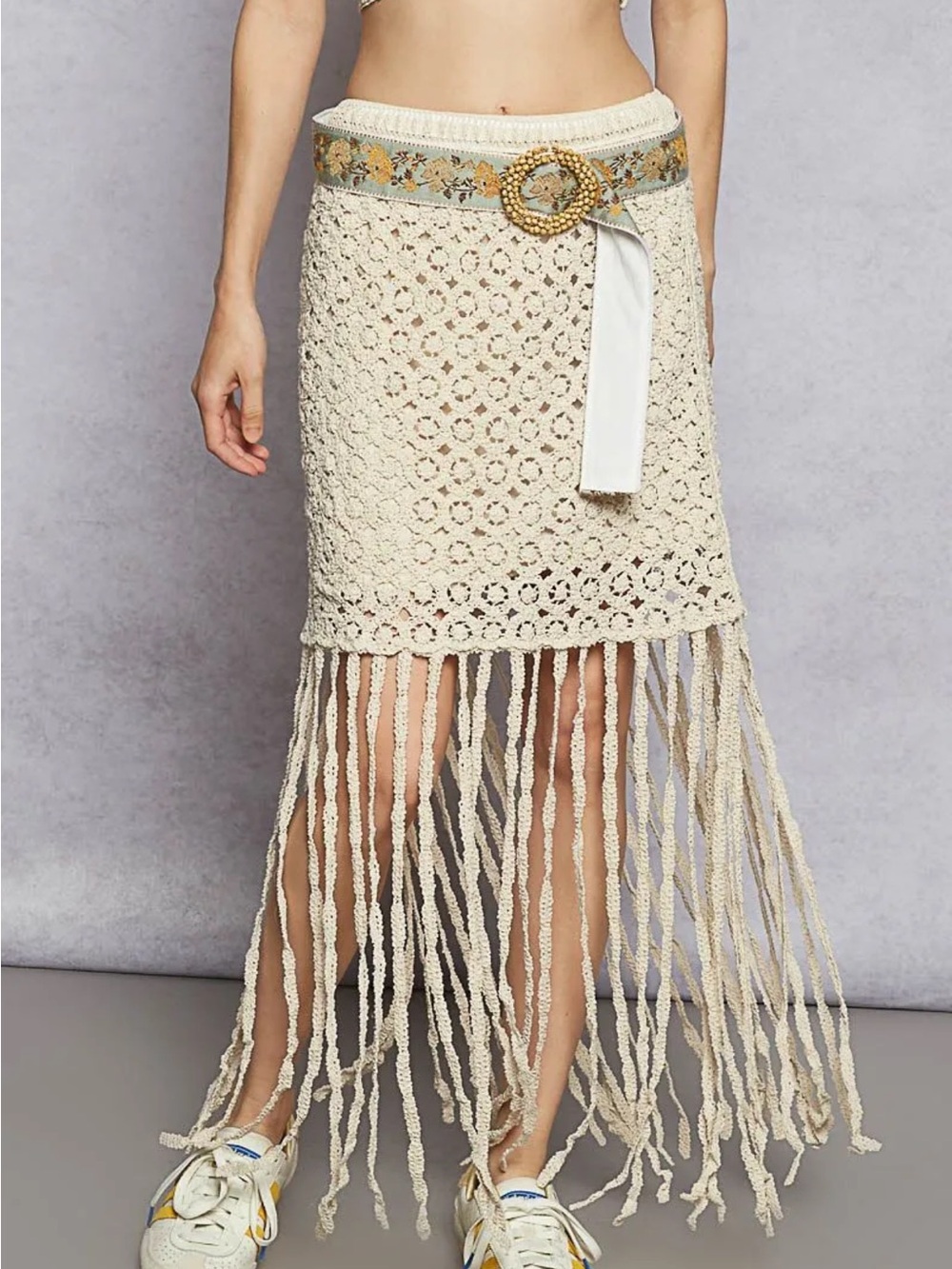 NEW POL Bohemian Crochet Fringe Skirt